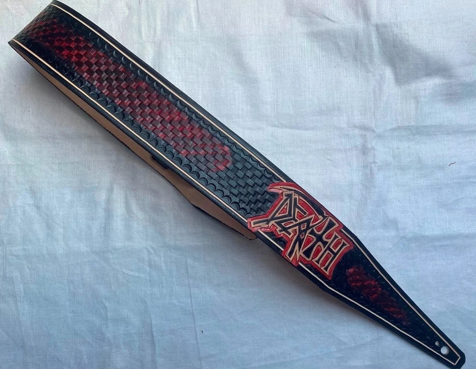 DEATH  Theme  - original handcrafted leather guitar strap METAL - Image 1 of 1