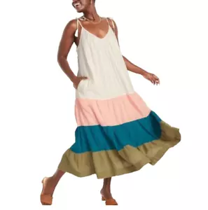 Old Navy Sleeveless Color Block Maxi Tiered Cami Swing Beach Dress XL NWT - Picture 1 of 11