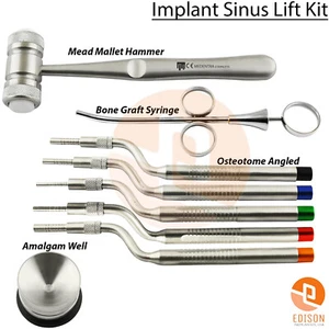 8Pcs Dental Sinus Lift Offset Osteotome Bone Grafting Syringe Mead Mallet Hammer - Picture 1 of 8