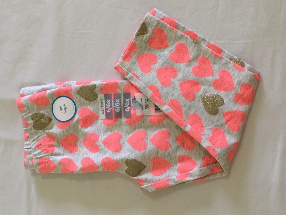 NUEVO CON ETIQUETAS Carter's Neon Hearts Capri Leggings Niñas 6/6X, 8 Foto 1 de 1