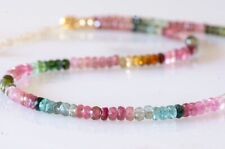 Genuine A+++ Watermelon Tourmaline Faceted Beads 18" Beautiful Necklace Woman