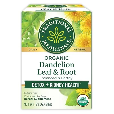 Té de diente de león orgánico medicinales tradicionales, 16 bolsitas de té, función renal, Dige Foto 1 de 4