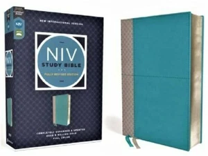 Zondervan NIV Bible; 2020 Teal/Gray Leather Soft; 9 Point Font - Imagen 1 de 7