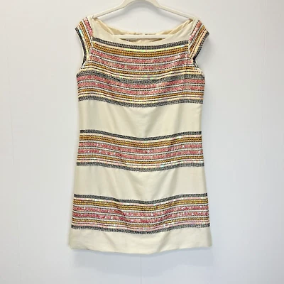 Vestido Vaina Corey Lynn Calter Anthropologie Beige Rayas Cuentas Lentejuelas Talla 8 Foto 1 de 4