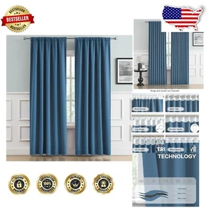 Peacock Blue 96" Blackout Curtains - Insulated Drapes with Back Tab & Rod Pocket - Picture 1 of 9