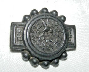ANTIQUE VICTORIAN WHITBY JET MOURNING BROOCH PIN SECESSIONIST DECORATION BIRD - Picture 1 of 3