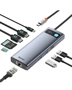 Baseus Station d'accueil pour ordinateur portable Double moniteur 4K@120Hz, Hub USB C 9 en 1 - Photo 1/7