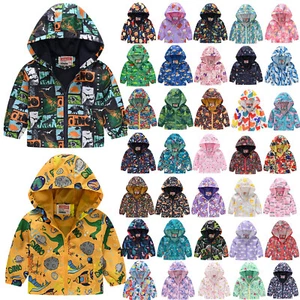 Toddler Baby Boys Girls Jackets Cartoon Hooded Zipper Long Sleeve Windproof Coat - Picture 1 of 46