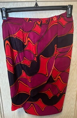 Vintage Max Mara 100% Silk Wrap Skirt Size 8 Asymmetrical Orange Pink Italian - Image 1 of 4