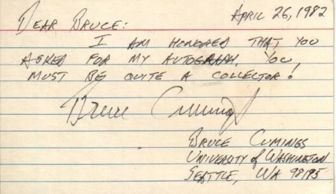 Bruce Cumings Autographed Index Card American Historian of East Asia Cover