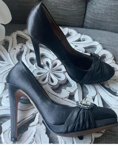 Badgley Mischka Odell Pumps Womens size 7 Gray High Heel Satin Rhinestone Shoes - Picture 1 of 11