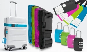 Travel Set - Luggage Strap, Name ID Tag & Suitcase Lock Baggage Tie Adjustable - Picture 1 of 8