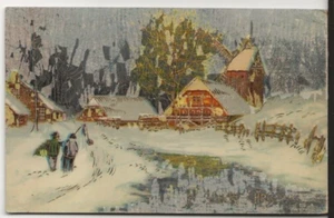 Vintage  Postcard Christmas: Bringing home the tree, Impressionist style - Picture 1 of 2