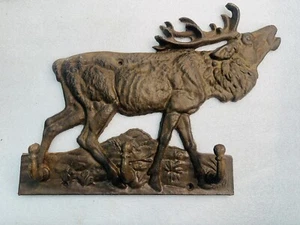 Antiguo COLGADOR DE TOALLAS ELK rústico de hierro fundido - montado en la pared con 3 ganchos - Imagen 1 de 5