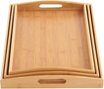Wooden Serving Tray Set - 3 Bamboo Serving Trays/Platters/Breakfast Trays - Image 1 of 4