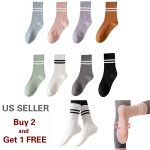 1~8 Pairs Anti Slip Non Skid Slipper Yoga Crew Socks w/grips Long Women - Picture 1 of 18