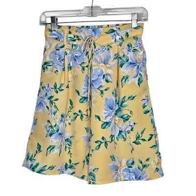 Pantalones Cortos Florales Jaclyn Smith Bolsa de Papel Alta Cintura Pequeño Amarillo Azul Bolsillos 8 Foto 1 de 4