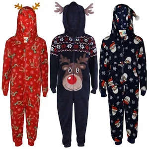 Kids Girls Boys Reindeer Rudolph Santa Claus Fluffy Xmas A2Z Onesie One Piece - Picture 1 of 21