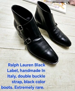Ralph Lauren Black Label Italy Moto/Biker Black Boots US13DoubleSide Buckle Rare - Picture 1 of 9