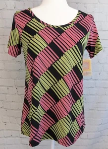 LuLaRoe Women's Size XS Classic Tee Black Pink & Green Pattern NWT - Picture 1 of 6
