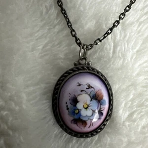 Vtg Russian Rostov Finift Enamel Pendant Handpainted 20” Necklace - Picture 1 of 6