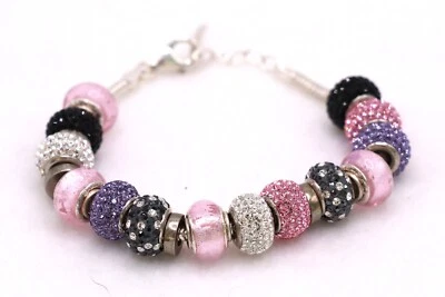 Pulsera Carlo Biagi 14 Asst Plata Esterlina Dije Cuentas Rosa Púrpura Negro 8" Foto 1 de 4