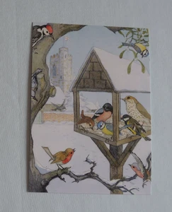 1x Postkarten Weihnachten Winter Vögel Burg Futterhäuschen Misteln Schnee Vogel - Picture 1 of 2