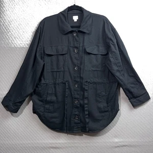 Camisa de día A New para mujer 2XL negra de lino utilitaria con botones manga enrollable informal - Imagen 1 de 18