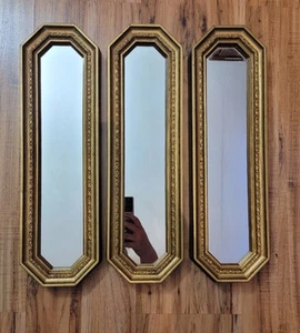 Vintage Homco Home Interior Gold Framed Wall Mirrors Set Of 3 Hollywood Regency - Picture 1 of 14