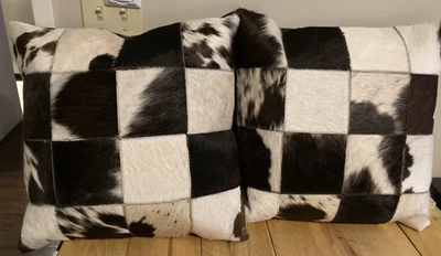 Leather Suede Pillow Set - Cowhide - 18x18 - set of 2 - Image 1 of 4