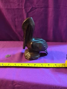 Pelican Iron Wood Sculpture Bird Hand Carved Art Figurine 7" inches Tall Wood - Picture 1 of 7