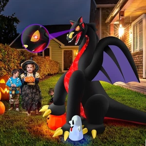 8FT Inflatable Dragon with Pumpkin and Ghost,Fire-Breathing Dragon with Flash... - Bild 1 von 7