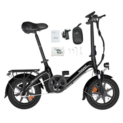 14'' Foldable E Bike Electric Bike Pedal Assistant Bicycle 250W Mini Ebike 45KM - Image 1 of 4