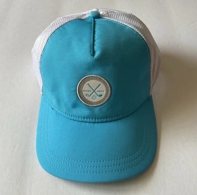 PUMA GOLF WOMENS SNAPBACK PATCH DRYCELL HAT IN BLUE AND WHITE NWT OS - Image 1 of 4