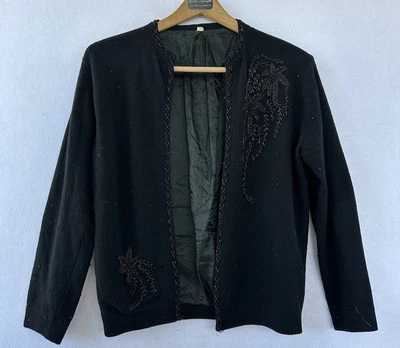 Cárdigan Suéter Con Cuentas Mezcla Lana M Formal Detallado Retro Negro De Colección Foto 1 de 4