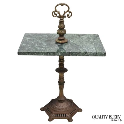 Antique Victorian Green Marble Cast Iron Pedestal Base Smoking Stand Side Table - Image 1 of 4