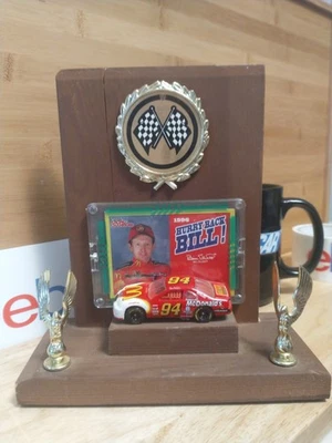 NASCAR wooden trophy stand with a 1/64 diecast #94 McDonald's Bill Elliott Ford - Image 1 of 4