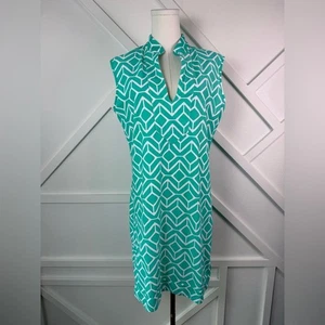 Jude Connally Teal and White Geometric Patterned Sleeveless Kristen Dress Sz XL - Picture 1 of 9