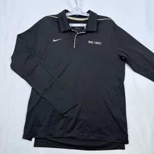 Nike Dri-FIT + Wake Forest Long Sleeve Polo Shirt Mens Large Golf Black - Picture 1 of 9