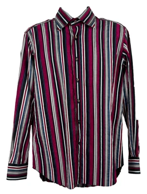 Blusa social Etro Itália autêntica masculina tamanho grande L listra multicolorida algodão colarinho - Imagem 1 de 4