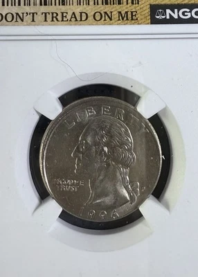 1996-P 25c NGC  Mint Error Uncirculated Broadstruck -  Don’t Thread On Me Label - Image 1 of 2