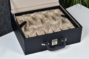 Leatherette Chess Set Storage Box Coffer with Double Tray Fixed Slots for 4.2" - Picture 1 of 6