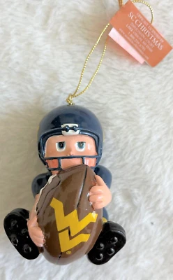 NEW NWT West Virginia Mountaineers WVU 3D Boy Football Resin Christmas Ornament - Image 1 of 3
