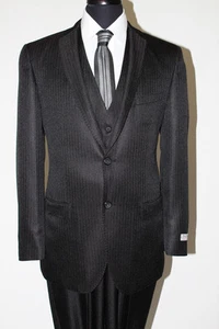 Men's Solid Herringbone 2 Buttom 3 Piece Vested Flat Front Pants Slim Fit Suit - Picture 1 of 29