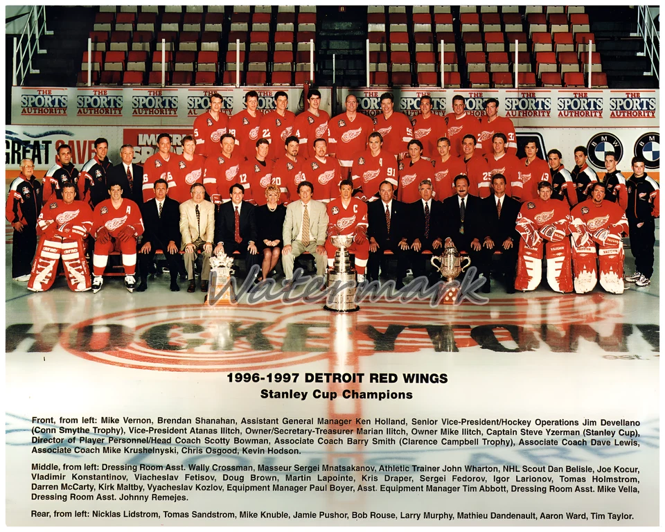 1996 - 97 Detroit Red Wings Stanley Cup Champions Color Team Pic 8 X 10 Photo  - Image 1 of 1