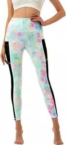 YGOODM Women Tie-Dye Tummy Control Leggings High Waist Yoga Pant-Rainbow XL - Picture 1 of 6
