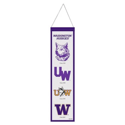 Washington Huskies Heritage Banner Embroidered Wool 8" X 32" W/ Hanging Rope Cover