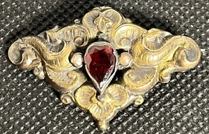 Antique Victorian Garnet Brooch 10K Gold Ornate Scrollwork - Picture 1 of 5