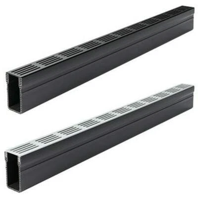 ACO Threshold 1mtr Plastic Slimline Channel Drain & Silver or Black Grate - A15