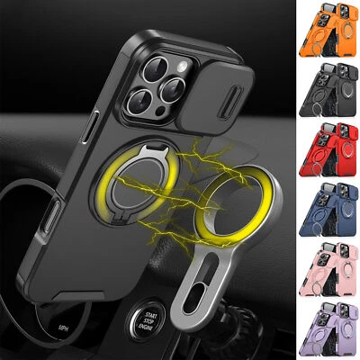 Funda con soporte de anillo magnético para iPhone 16 Pro Max 15 14 13 12 11 con cubierta de lente deslizante Foto 1 de 4